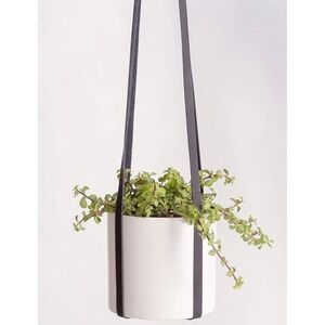 Base Roots Black Vegan Leather Hanging Plant Hanger Minimalist Modern Decor